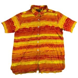 Ashley Stewart Button Down Shirt Women's 22/24 Orange Yellow Stripe Short Sleeve